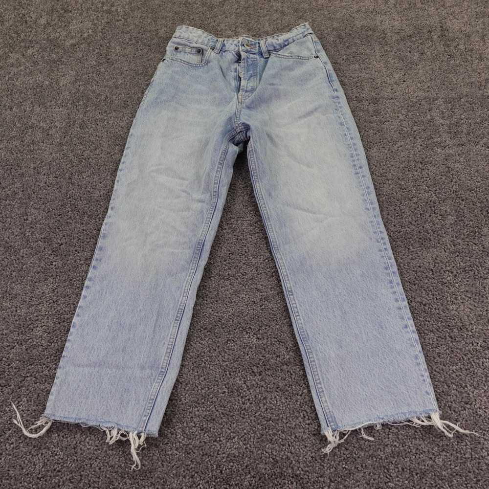 Zara Jeans Womens 4 Light Blue Denim High Rise Straight Leg Raw Hem Button Fly